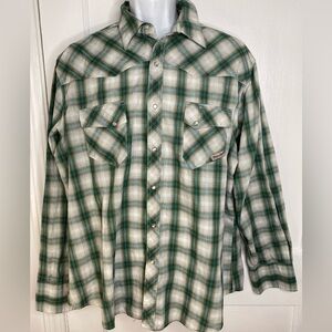 WRANGLER Western Pearl Snap Button Green Plaid Shirt